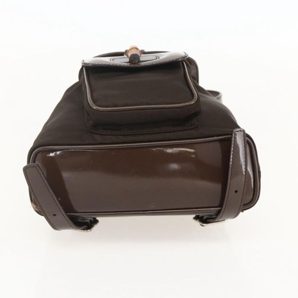 Gucci Vintage Bamboo Backpack Nylon And Patent Leather Brown Nylon Backpack Bag - Picture 16 of 16